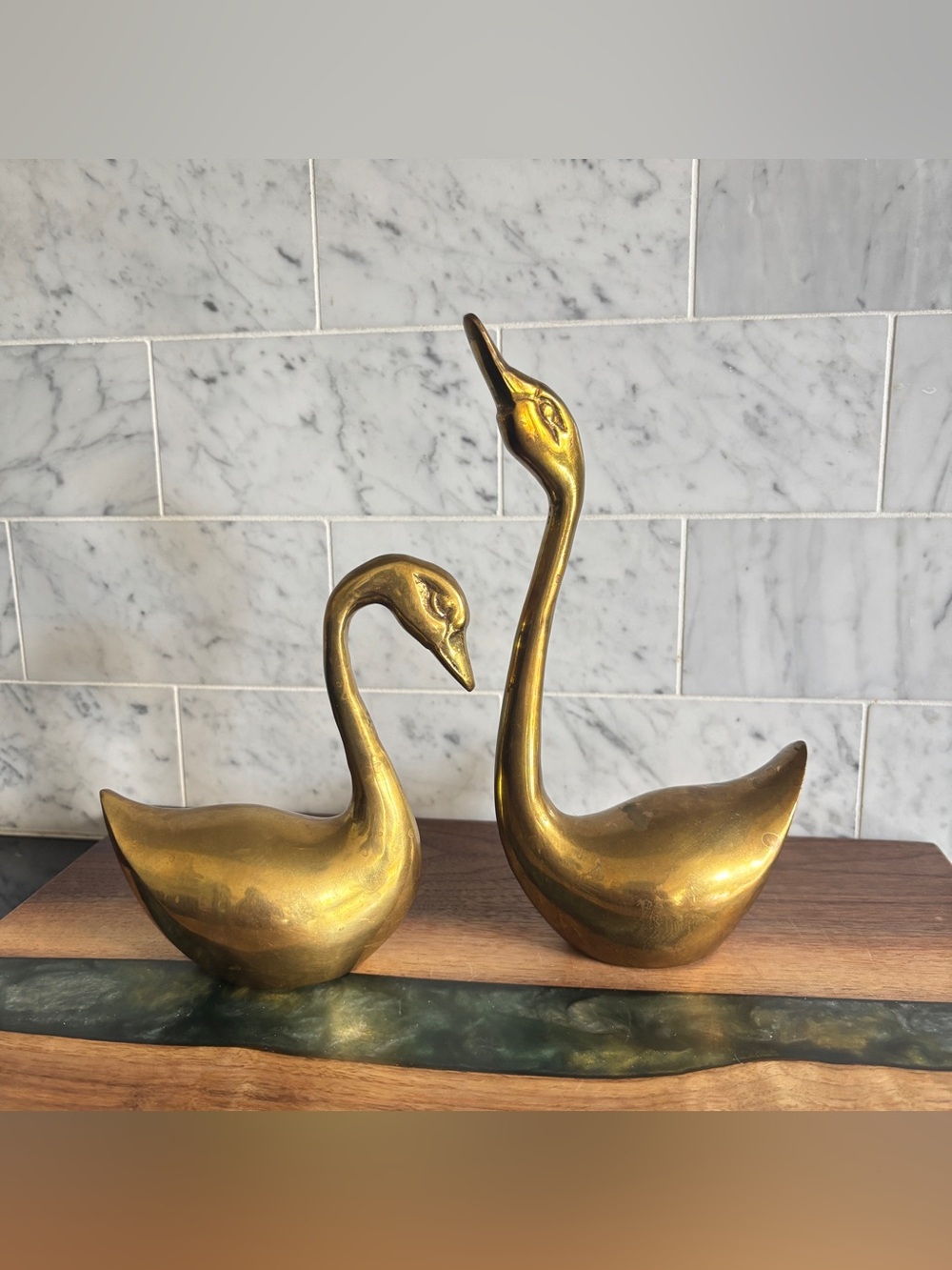Vintage Pair of 8” Mid Century Brass Swan Figurines